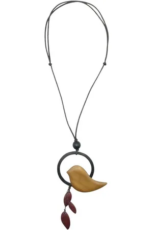 Alessandro Lange Kette Desna, mit Vogel und Ring aus Holz als Anhänger
