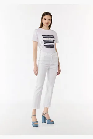 Comma, Stoffhose Regular Fit: Cropped Jeans mit Flared Leg Garment Dye - Verkäufer: s.Oliver