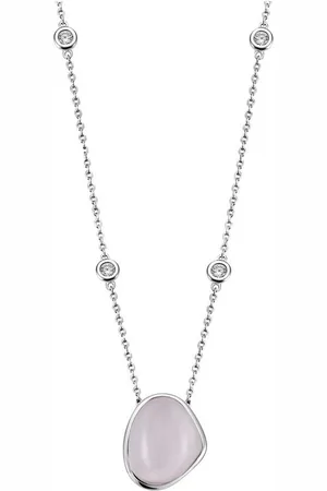 Firetti Kette mit Anhänger Schmuck Geschenk Silber 925 Halsschmuck Halskette Ankerkette, mit Chalcedon oder Rosenquarz und Zirkonia (synth)