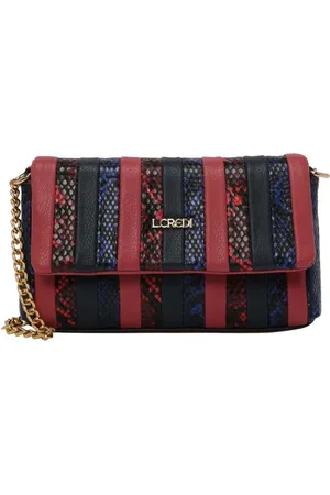 L.Credi Umhängetasche L.CREDI Damen-Cross-Bag LEONORA Flapbag Blau-rot - Verkäufer: Bag & Belt