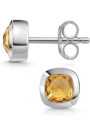 Materia Paar Ohrstecker Edelstein Citrin orange facettiert quadratisch SO-340, 925 Sterling Silber - Verkäufer: Schmuck