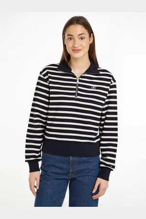 Tommy Hilfiger Sweater SMD BRETON STRIPE 1/2 ZIP HWK Polokragen mit Reißverschlusss, gestreift, Logostickerei