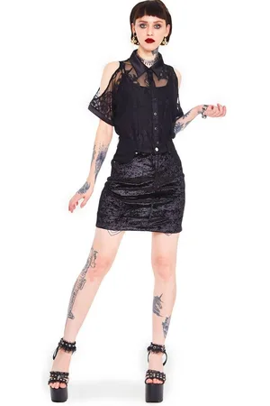 Jawbreaker A-Linien-Rock Glam Rock Velvet Gothic Denim Rock mit Samt Front - Verkäufer: Schompi Trading e.K.