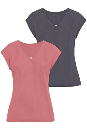 Lascana Kurzarmshirt mit Zierperle (2er-Pack) aus weicher Piqué-Qualität