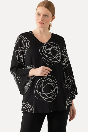Ulla Popken Druckbluse Shirtbluse doppellagig Scribbles V-Ausschnitt - Verkäufer: Popken Fashion Group