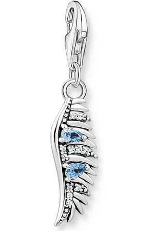 Thomas Sabo Charm-Einhänger Phönix Feder mit blauen Steinen, 1905-644-1, mit Zirkonia (synth)