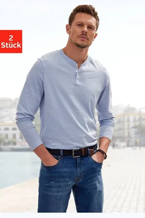 H.I.S Langarmshirt (Packung, 2-tlg) Shirt mit Knopfleiste aus aus strukturierter Baumwoll-Qualität