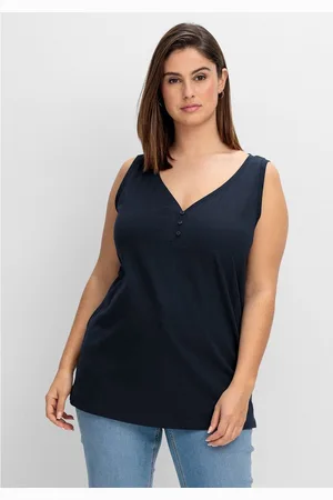 Sheego Tanktop Große Größen mit V-Ausschnitt und Zierknopfleiste