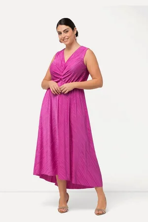 Ulla Popken Maxikleid Plissee-Maxikleid drapiert V-Ausschnitt ärmellos - Verkäufer: Popken Fashion Group