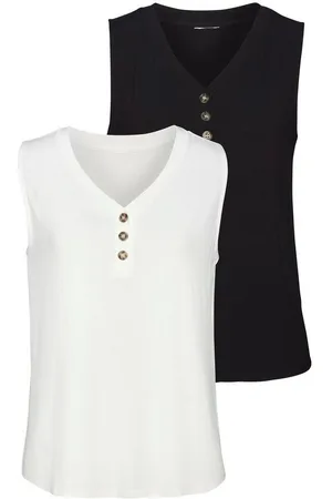 Lascana Shirttop mit Zierknöpfen in Hornoptik (2er-Pack) aus weichem Viskose-Stretch