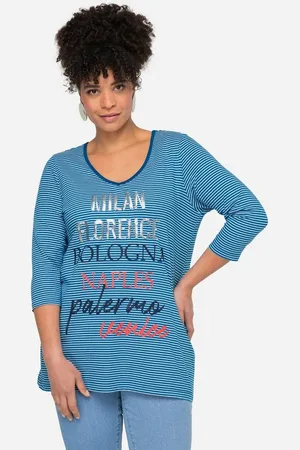 Miamoda Longsleeve Ringelshirt Statement V-Ausschnitt 3/4-Ärmel - Verkäufer: Popken Fashion Group