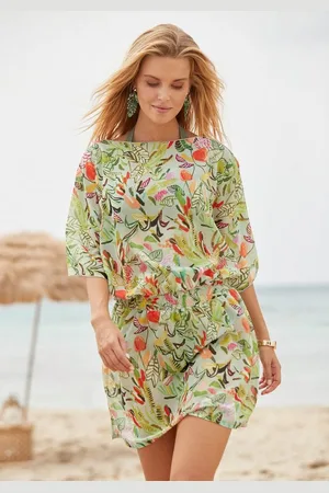 QS by s.Oliver Tunika mit Blätterdruck, Strandmode, modisches Sommerkleid