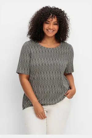 Sheego Rundhalsshirt Große Größen mit Minimal-Druck und Gummizugbund