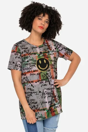 Angel of Style T-Shirt T-Shirt oversized Scribble-Muster Smiley Rundhals - Verkäufer: Popken Fashion Group