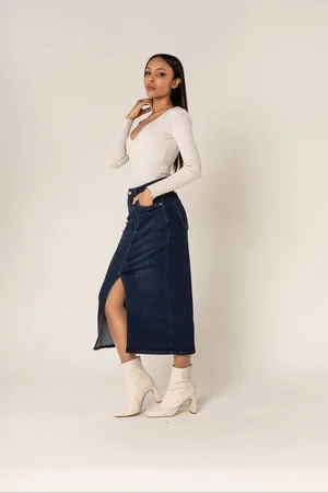 Nina Carter Sommerrock Langer mit Schlitz Stretch Denim Midi Denim Midi Skirt - Verkäufer: ARIZONAS