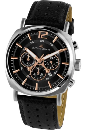 Jacques Lemans Chronograph Lugano 1-1645J, Quarzuhr, Armbanduhr, Herrenuhr, Datum, Stoppfunktion, Lederarmband