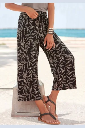 Lascana Culotte (mit Bindegürtel) mit Blätterdruck, luftige Sommerhose in 7/8-Länge, Strandhose