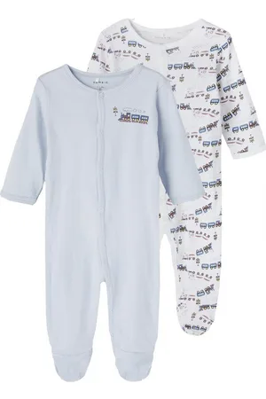 NAME IT Strampler 2er Pack Jungen Schlafstrampler mit Zug Motiv Heather-68 (Packung, 2-tlg., 2er-Pack) aus Bio-Baumwolle mit Knöpfen - Verkäufer: Schnubby-de