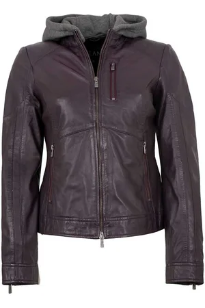 Jilani Lederjacke Francis - Damen Lederjacke Lammnappa Kapuze dunkellila - Verkäufer: Lederjacken24