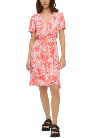QS by s.Oliver Midikleid mit Allover-Print und Bindeband
