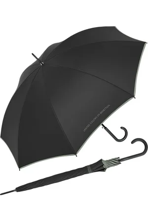 Benetton Stockregenschirm Long AC mit Auf-Automatik FS 2024 - black-iceberg, leuchtende Modefarben mit kontrastreichem Saum - Verkäufer: RS-Versand