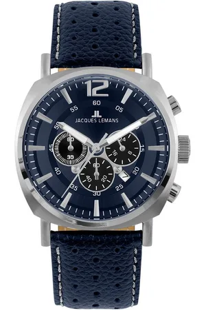 Jacques Lemans Chronograph Lugano 1-1645Q, Quarzuhr, Armbanduhr, Herrenuhr, Datum, Stoppfunktion, Lederarmband