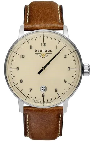 Bauhaus Quarzuhr Monotimer Herrenuhr Beige Lederband Braun 40 mm 2042-5 - Verkäufer: Jäckle Uhrenhandel e.K.