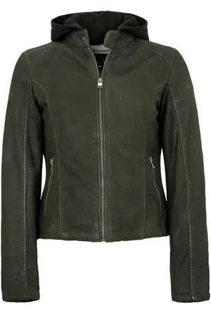 Jilani Lederjacke Delea - Damen Lederjacke Kapuze Lammleder dunkelgrün - Verkäufer: Lederjacken24