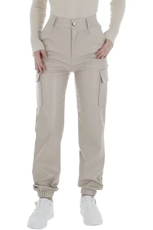 Ital-Design Lederimitathose Damen Freizeit (86365179) Stretch Jogginghose in Beige - Verkäufer: