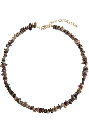 Karma Statementkette Damenhalskette Steine braun grau Halskette Damenkette Damenschmuck, 40+7 cm Collier Kette Halsschmuck Damen - Verkäufer: Sanixa