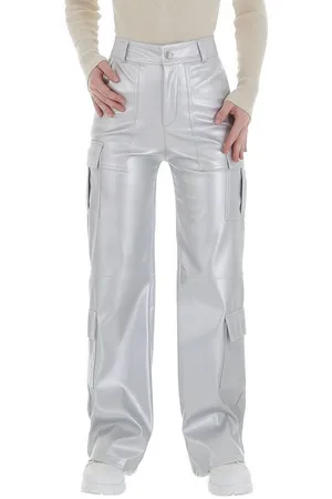 Ital-Design Lederimitathose Damen Freizeit (86365185) Glänzend Hose in Lederoptik in Silber - Verkäufer: