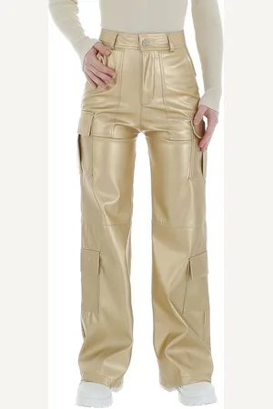 Ital-Design Lederimitathose Damen Freizeit (86365189) Glänzend Hose in Lederoptik in Gold - Verkäufer:
