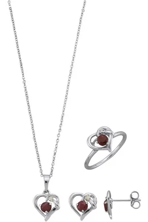 Firetti Schmuckset Multipack Schmuck Geschenk Silber 925 Halskette Ohrstecker Ring Herz (Set, 5-tlg), mit Rubinen und Zirkonia (synth)