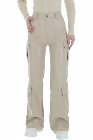 Ital-Design Lederimitathose Damen Freizeit (86365195) Glänzend Hose in Lederoptik in Beige - Verkäufer: