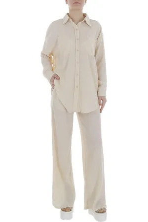 Ital-Design Freizeitanzug Damen Elegant Hemd Marlene-Hose (86365134), Stretch Zweiteiler in Beige - Verkäufer: