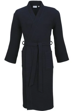 Carl Ross Unisex-Bademantel 25100, Langform, Baumwolle, Kimono-Kragen, Gürtel, Waffelpique
