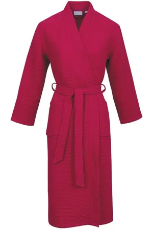 Carl Ross Unisex-Bademantel 25100, Langform, Baumwolle, Kimono-Kragen, Gürtel, Waffelpique