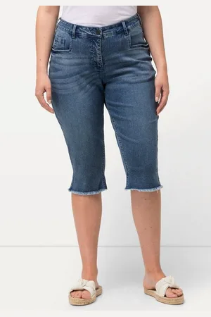Ulla Popken Regular-fit-Jeans Boyfriend-Jeanscapri Fransensaum weites Bein - Verkäufer: Popken Fashion Group