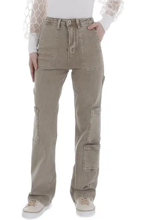 Ital-Design Cargohose Damen Freizeit (86358998) Used-Look Stretch Stoffhose in Hellgrün - Verkäufer: