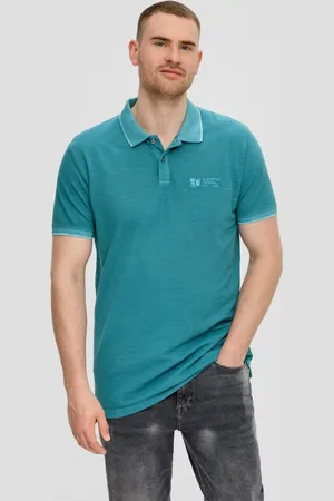 QS by s.Oliver Kurzarmshirt Poloshirt mit Piquêstruktur und Logo-Print Garment Dye - Verkäufer: