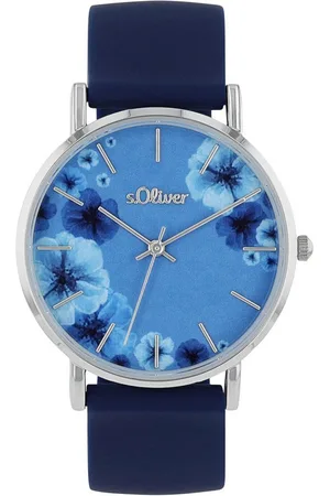 QS by s.Oliver Quarzuhr 2038369, Armbanduhr, Damenuhr, analog, Blumen, Silikonarmband