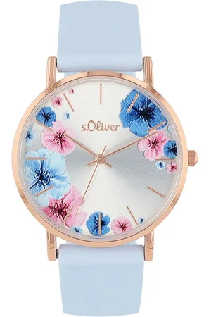 QS by s.Oliver Quarzuhr 2038371, Armbanduhr, Damenuhr, analog, Blumen, Silikonarmband