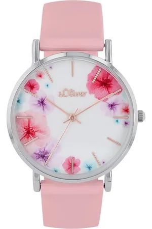 QS by s.Oliver Quarzuhr 2038370, Armbanduhr, Damenuhr, analog, Blumen, Silikonarmband
