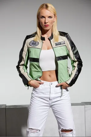 Jilani Lederjacke Svea - Damen Lederjacke Bikerjacke Lammnappa -grün - Verkäufer: Lederjacken24