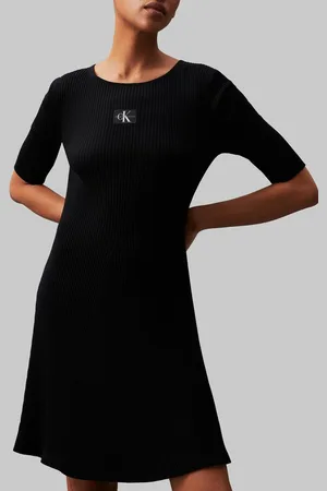 Calvin Klein Sweatkleid WOVEN LABEL SS SWEATER DRESS mit Logopatch