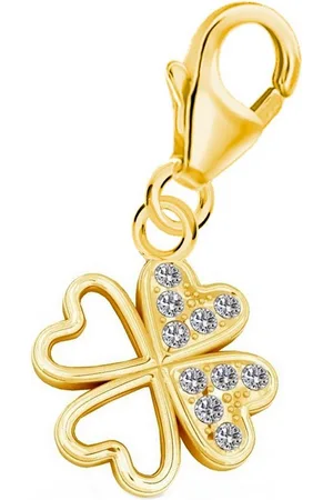Goldene Hufeisen Charm-Einhänger Charm Anhänger Kleeblatt 925 Silber mit Zirkonia Vergoldet (1 Stück, inkl. Etui), 925 Sterling Silber vergoldet Zirkonia Goldschmuck Armband Damen - Verkäufer: