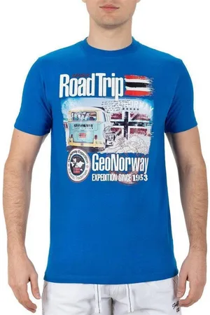 Geographical Norway T-Shirt Casual Kurzarm Shirt bajiami Men Royal Blue M mit auffälligen Prints - Verkäufer: bans24