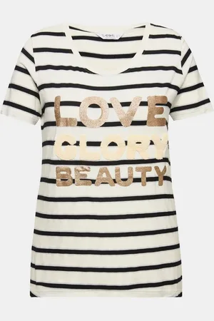 Angel of Style T-Shirt T-Shirt Rippjersey Ringel Schriftzug Rundhals - Verkäufer: Popken Fashion Group