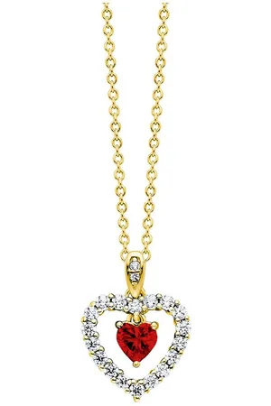 JULIE JULSEN Kette mit Anhänger 925/- Sterling Silber vergoldet Herz mit Zirkonia weiß und rot