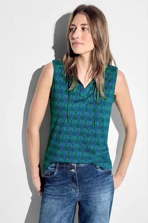 CECIL Tanktop mit geschlitztem Rundhalsausschnitt mit Bändchen